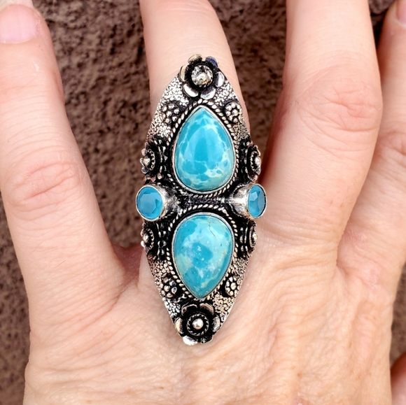 New Mosaic Jasper and Chalcedony 925 Silver Statement Ring. - Picture 16 of 16